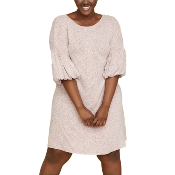 Lane Bryant Balloon Sleeve Hacci‎ Swing Knit Dress HEATHER PINK Plus size 3X - Picture 1 of 8